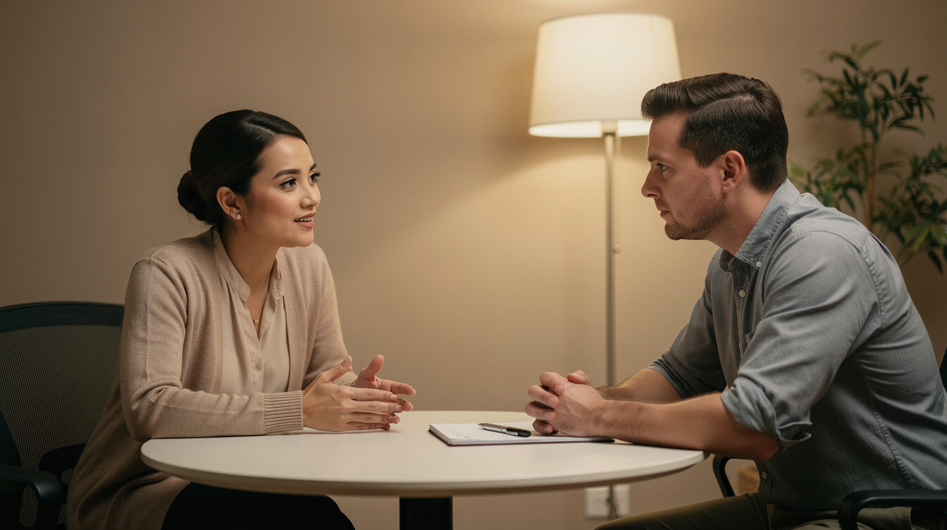 Counselor having a supportive conversation with an employee