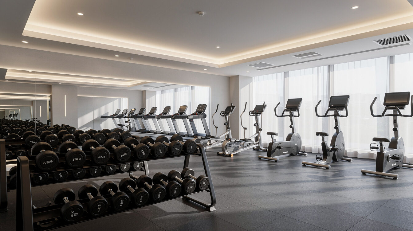 Modern gym interior with fitness equipment for corporate wellness