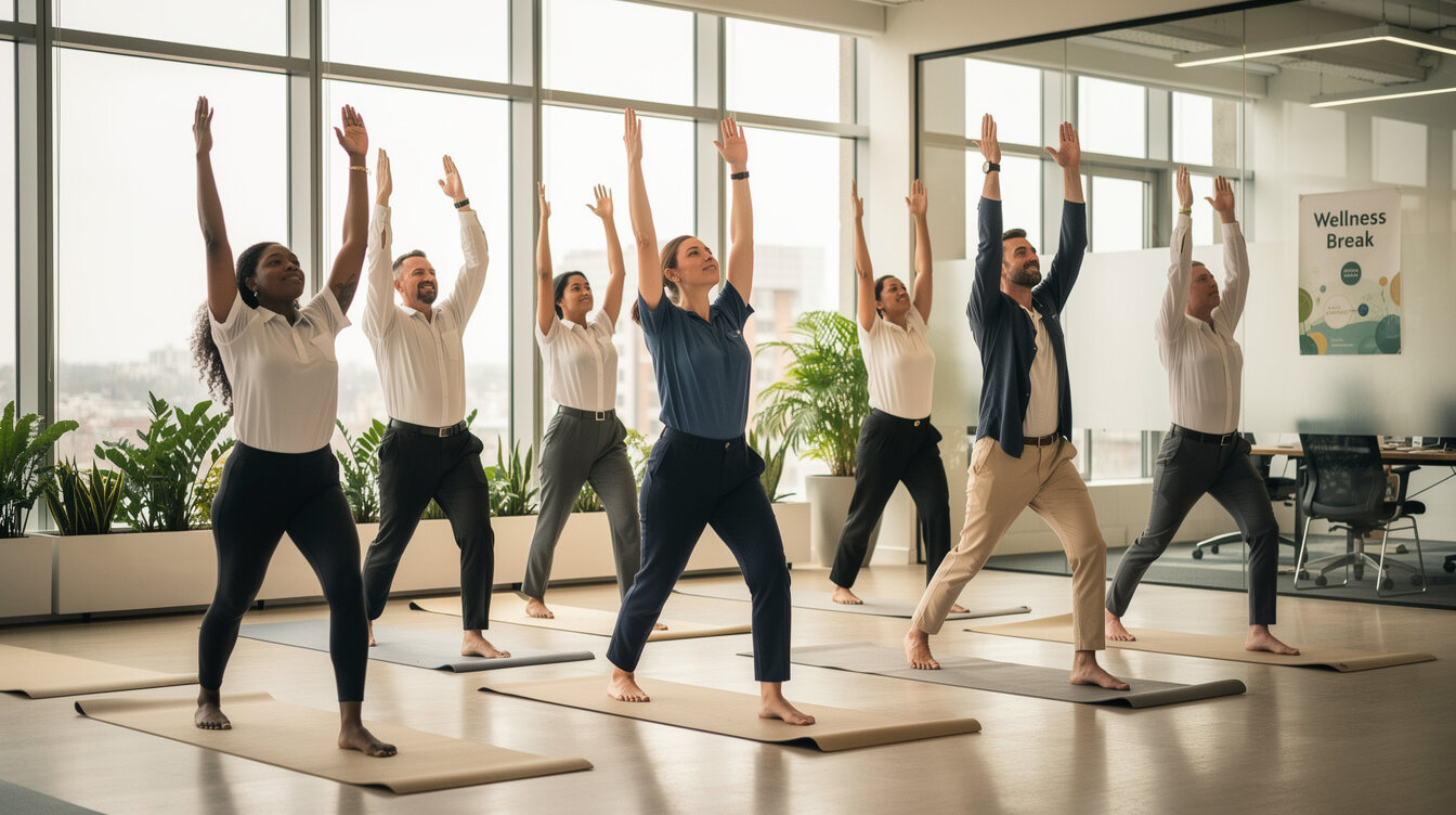 corporate team in yoga session