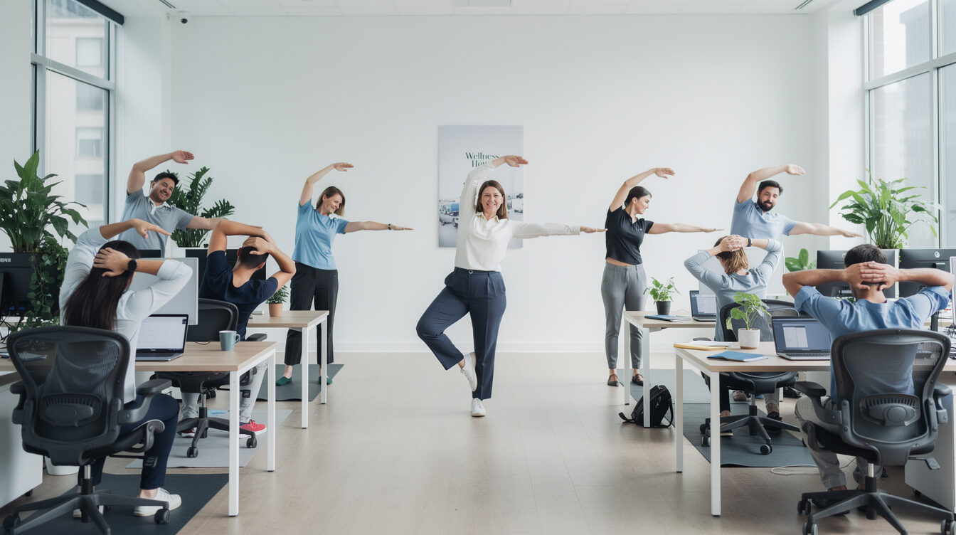office workers doing yoga