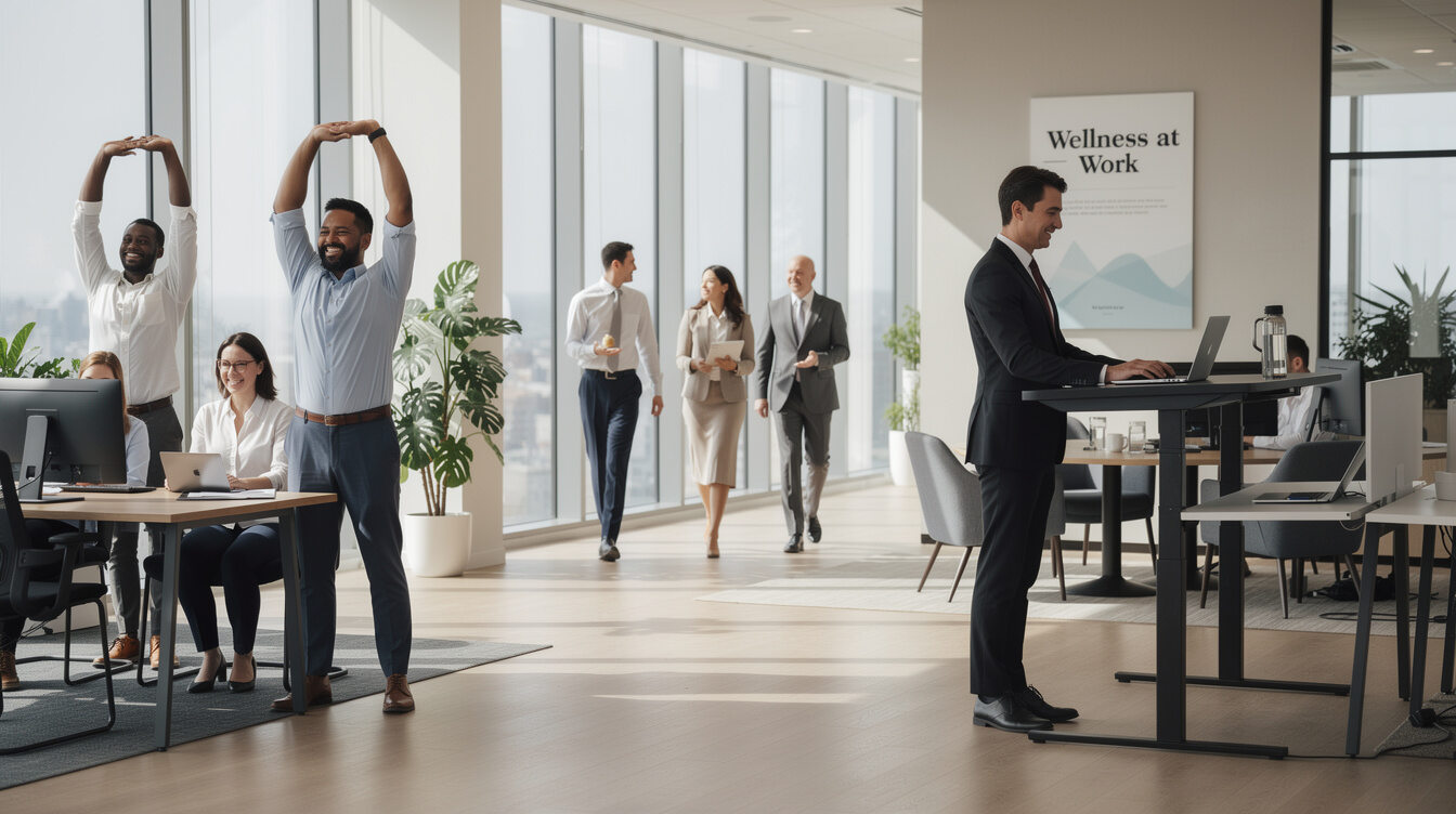 group stretching in office